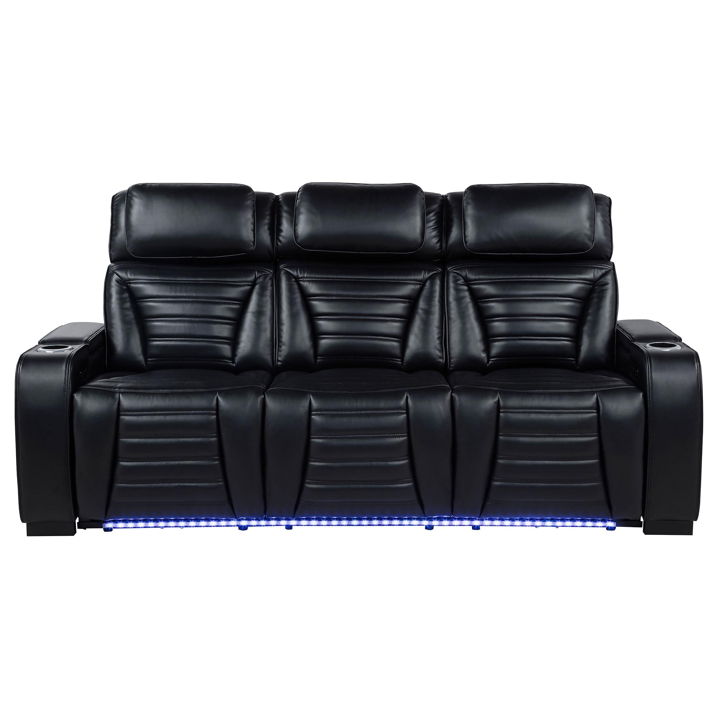 Zuma Faux Leather Dual Power Reclining LED Sofa Black - 603251PP