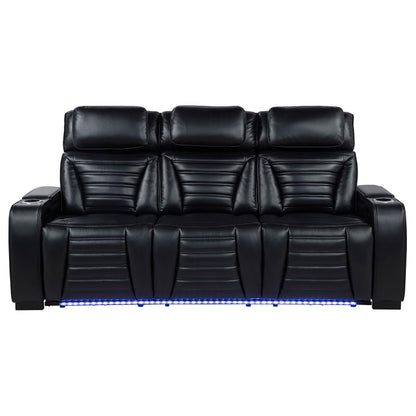 Zuma Faux Leather Dual Power Reclining LED Sofa Black - 603251PP