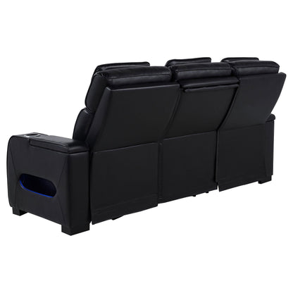 Zuma Faux Leather Dual Power Reclining LED Sofa Black - 603251PP