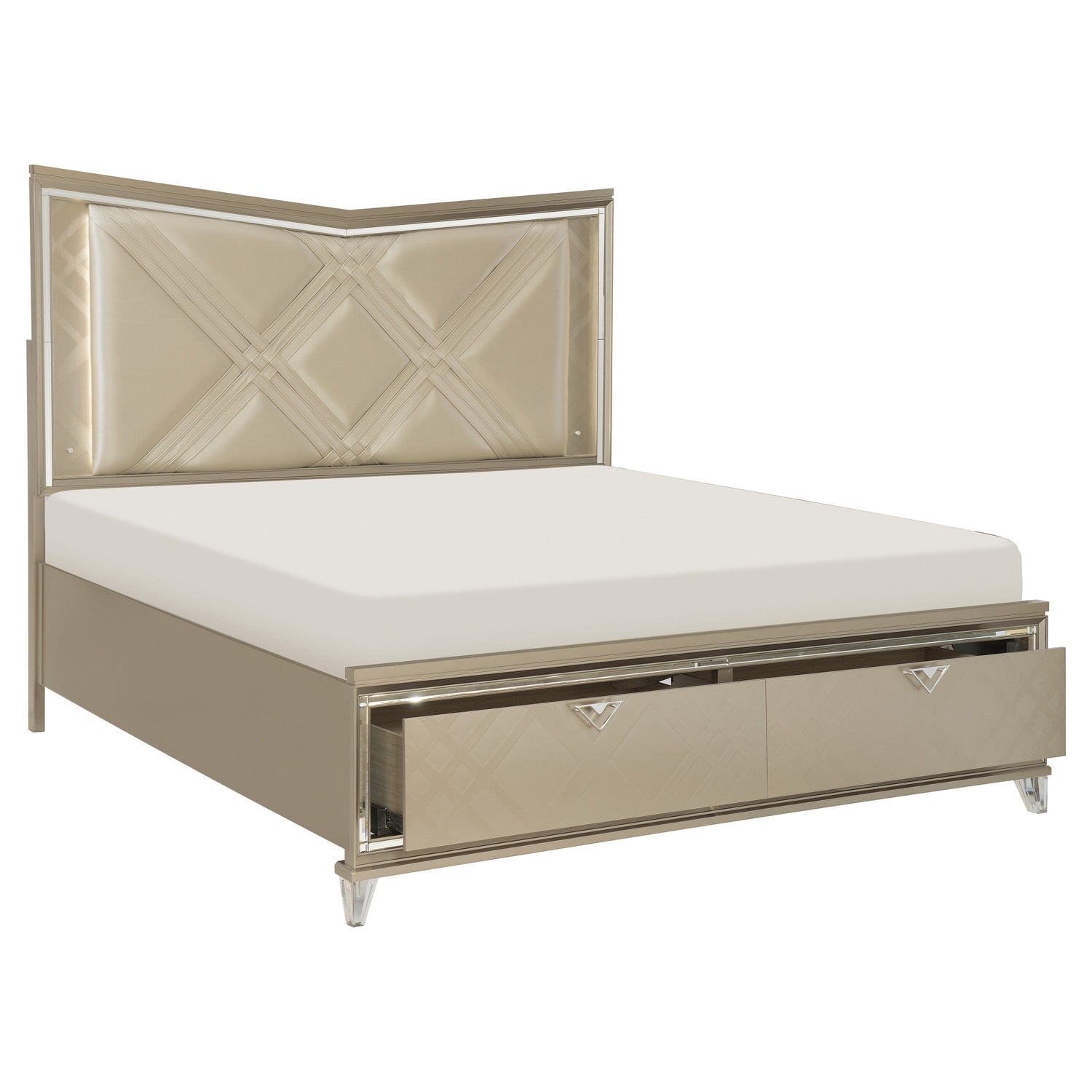 1522K-1EK* (3)K BED W/ FB STRGE &amp; LED, CHAMPAGNE PU PANEL - 1522K-1EK* - Bien Home Furniture &amp; Electronics