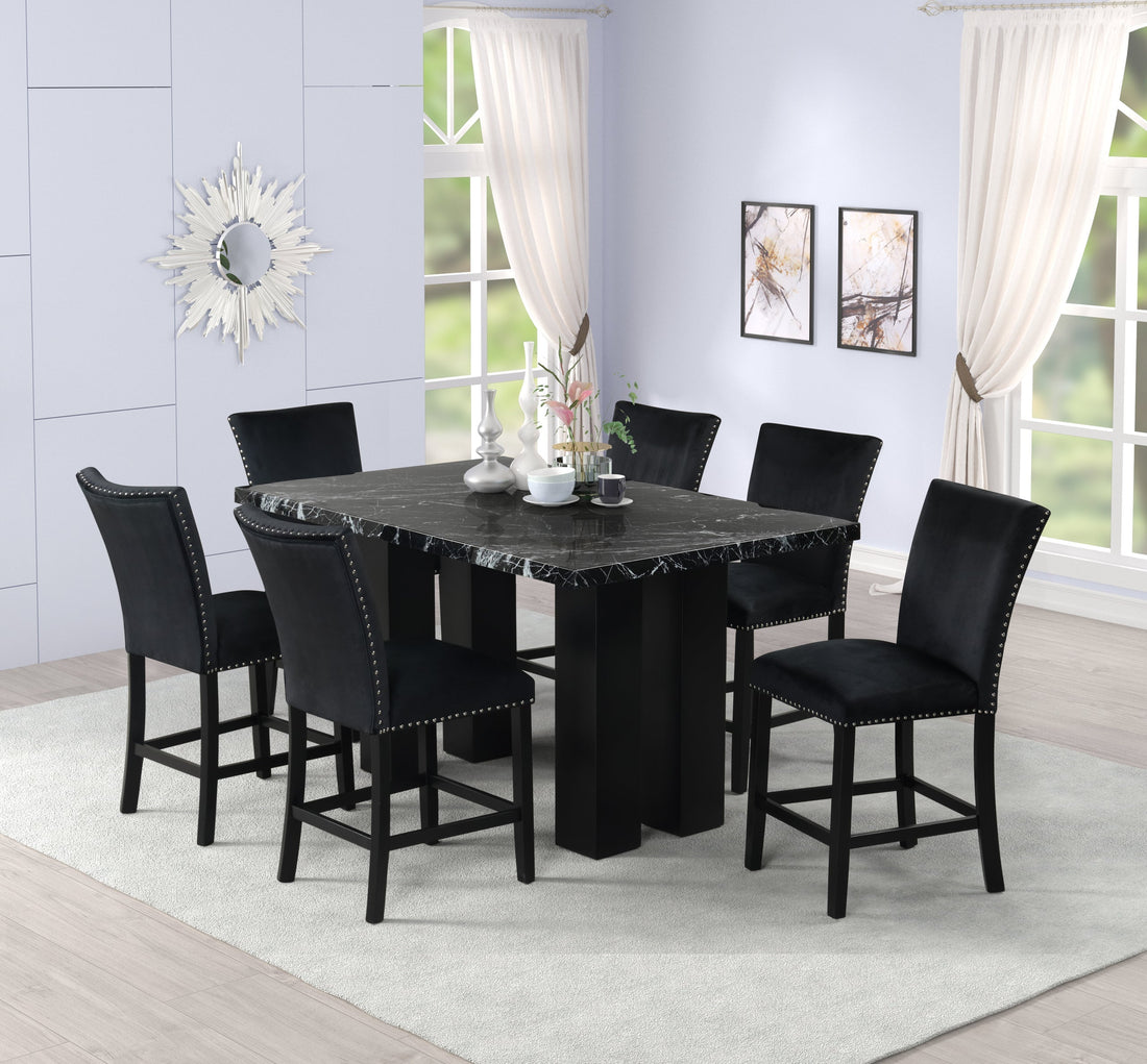 2220 Onyx - (FAUX MARBLE) Counter Height Table + 6 Chair Set - 2220 Onyx - Bien Home Furniture &amp; Electronics