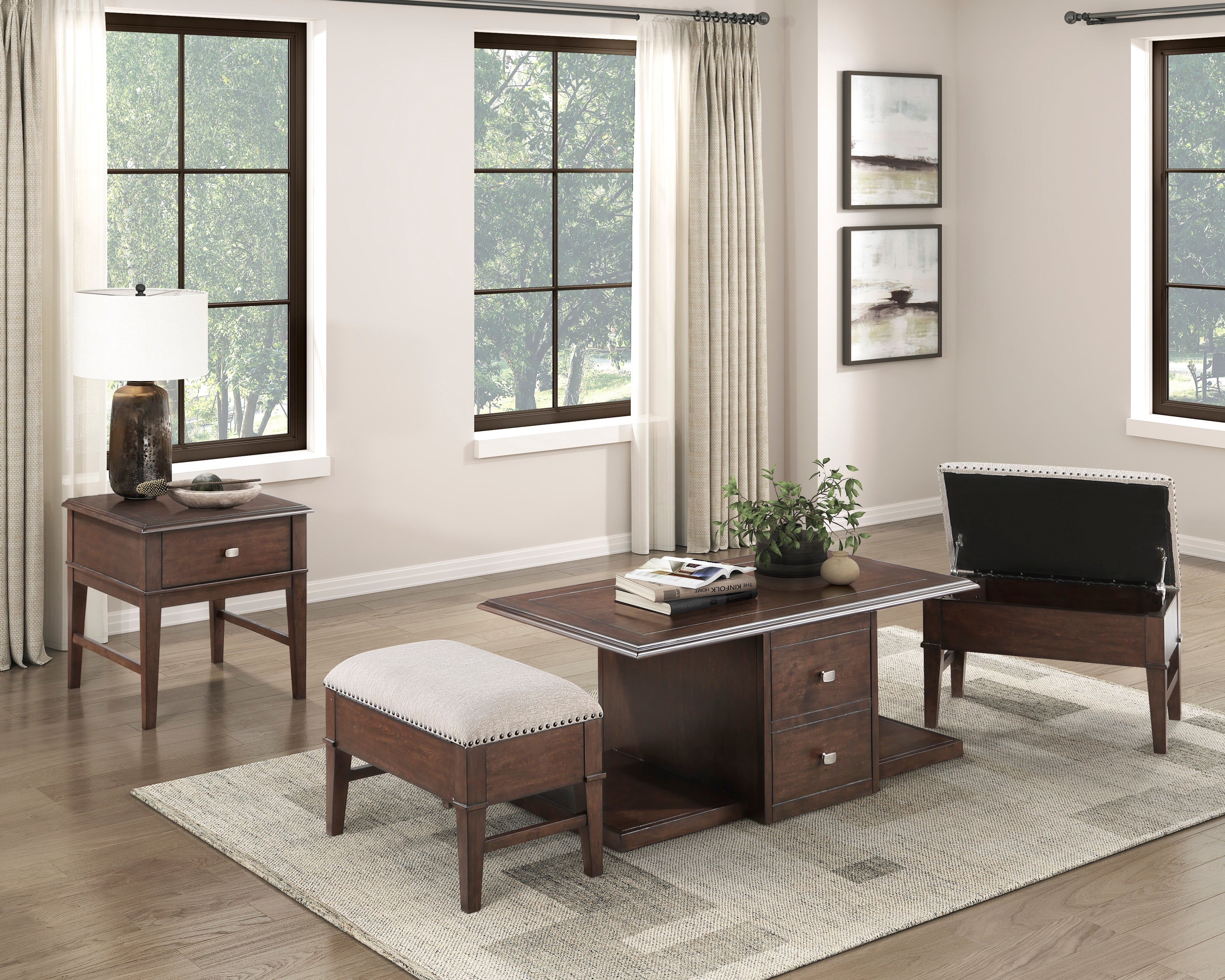 3500-30 Cocktail Table with two Benches - 3500-30 - Bien Home Furniture &amp; Electronics