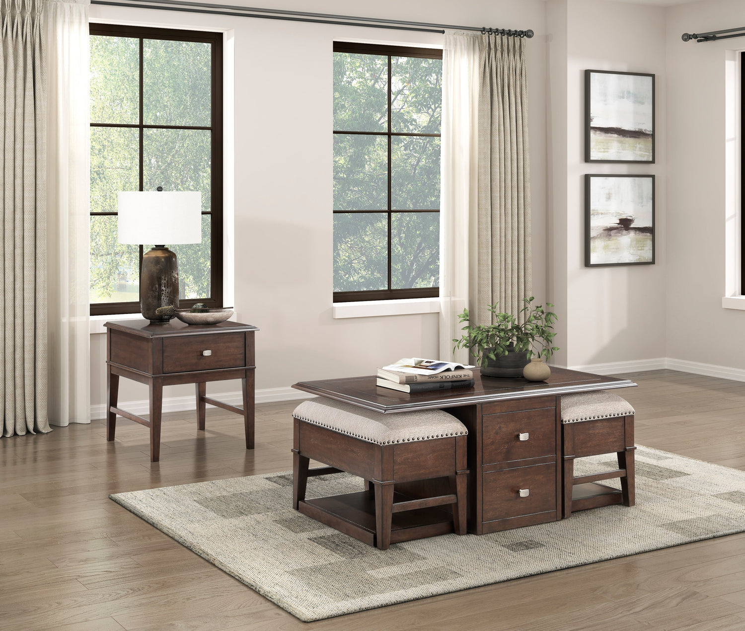 3500-30 Cocktail Table with two Benches - 3500-30 - Bien Home Furniture &amp; Electronics