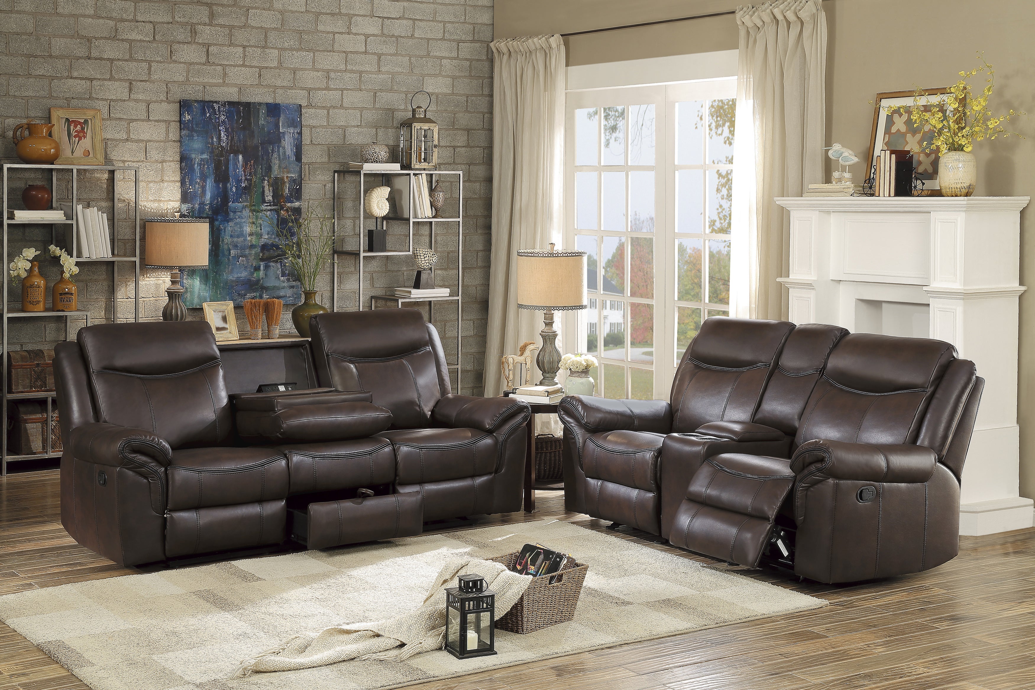 8206BRW-2 Double Glider Reclining Loveseat with Center Console, Receptacles and USB Ports - 8206BRW-2 - Bien Home Furniture &amp; Electronics