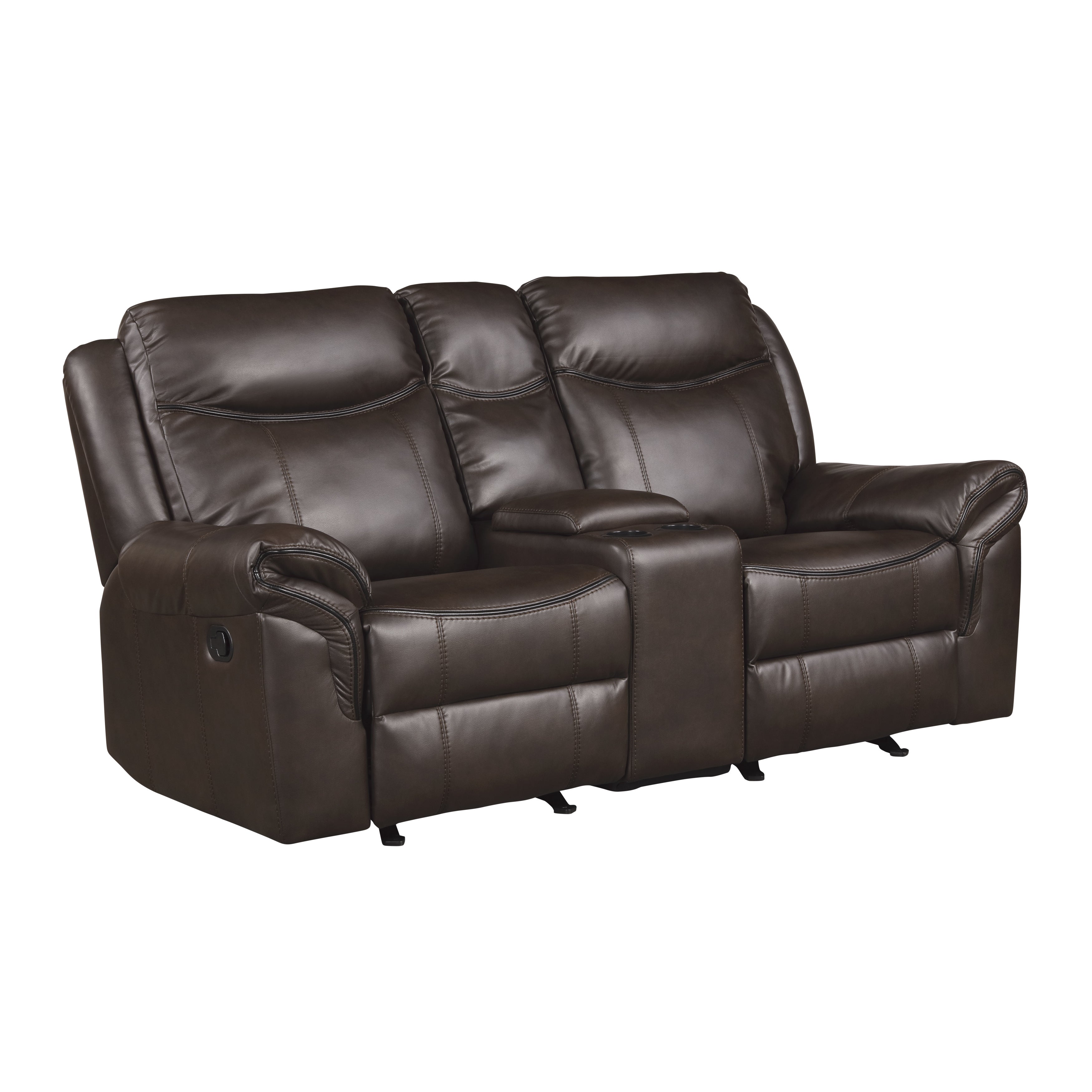 8206BRW-2 Double Glider Reclining Loveseat with Center Console, Receptacles and USB Ports - 8206BRW-2 - Bien Home Furniture &amp; Electronics