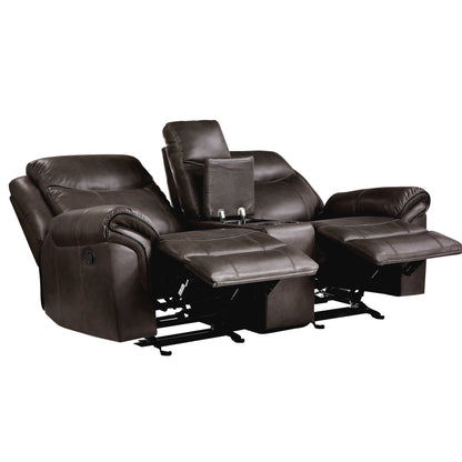 8206BRW-2 Double Glider Reclining Loveseat with Center Console, Receptacles and USB Ports - 8206BRW-2 - Bien Home Furniture &amp; Electronics