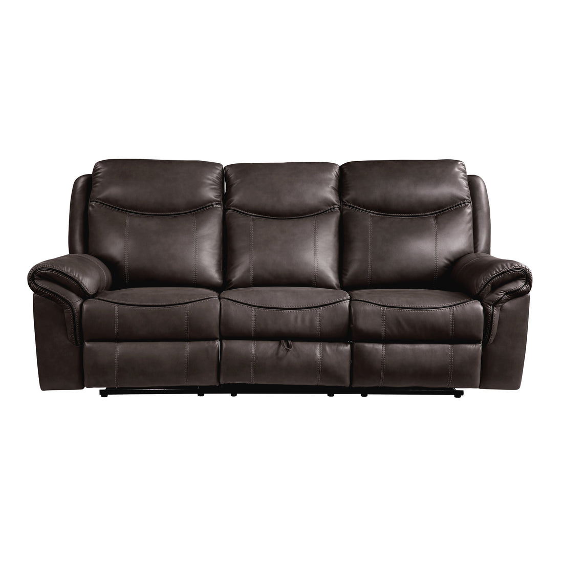 8206BRW-3 Double Reclining Sofa with Center Drop-Down Cup Holders, Receptacles, Hidden Drawer and USB Ports - 8206BRW-3 - Bien Home Furniture &amp; Electronics