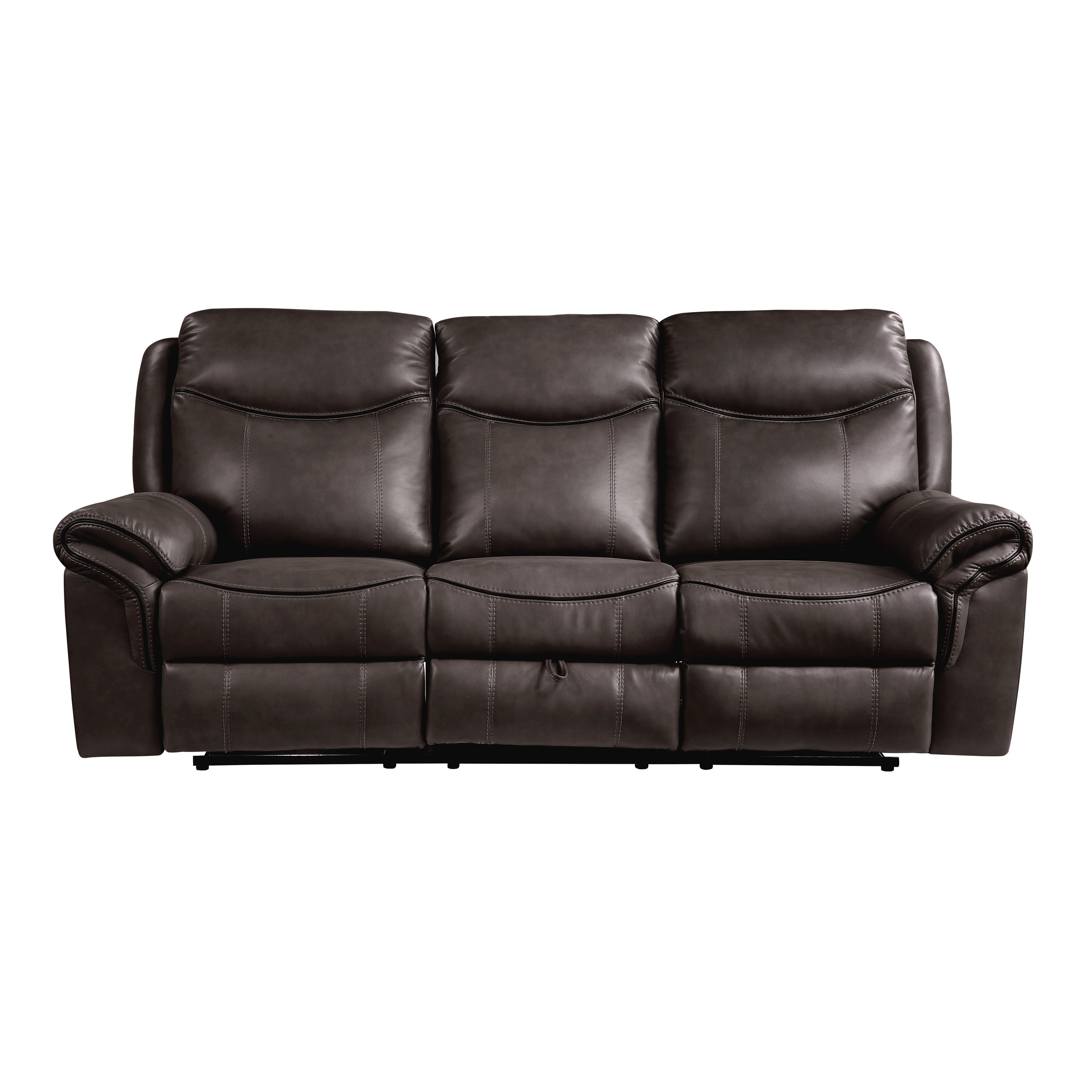 8206BRW-3 Double Reclining Sofa with Center Drop-Down Cup Holders, Receptacles, Hidden Drawer and USB Ports - 8206BRW-3 - Bien Home Furniture &amp; Electronics