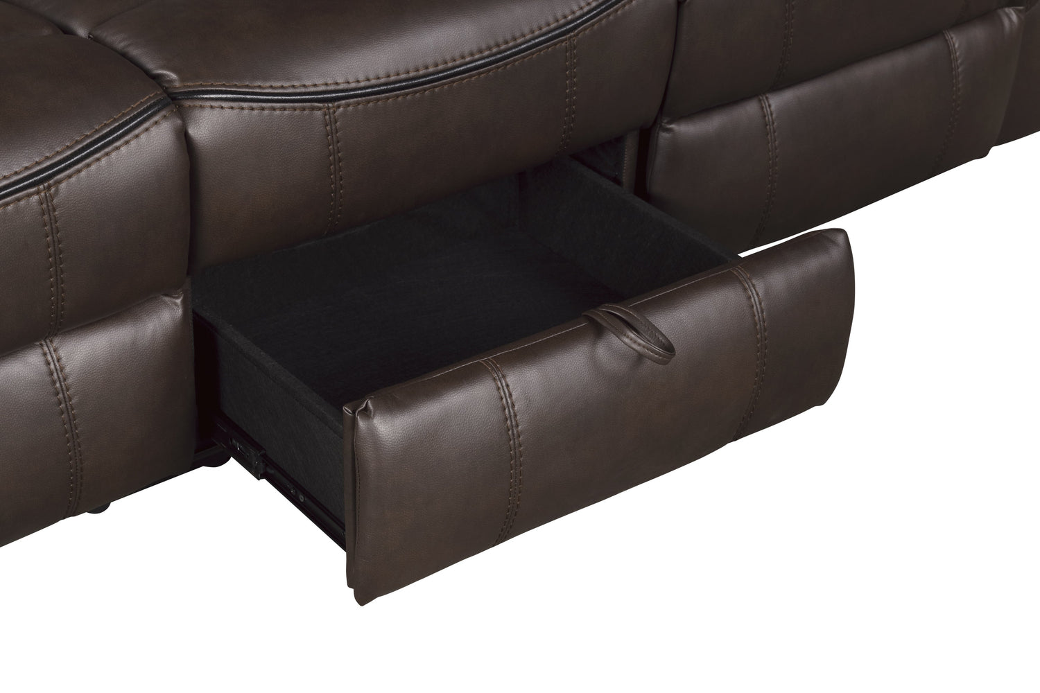 8206BRW-3 Double Reclining Sofa with Center Drop-Down Cup Holders, Receptacles, Hidden Drawer and USB Ports - 8206BRW-3 - Bien Home Furniture &amp; Electronics