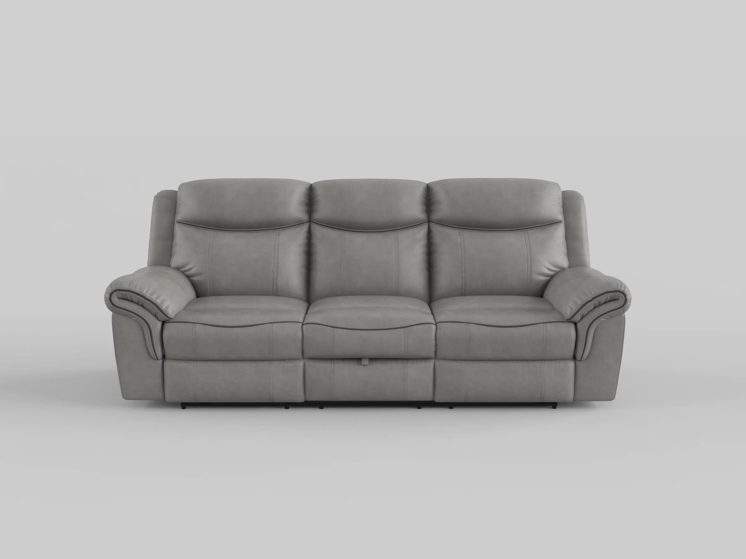 8206BRW-3 Double Reclining Sofa with Center Drop-Down Cup Holders, Receptacles, Hidden Drawer and USB Ports - 8206BRW-3 - Bien Home Furniture &amp; Electronics