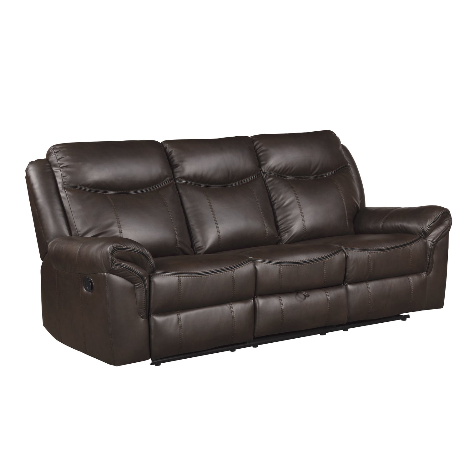 8206BRW-3 Double Reclining Sofa with Center Drop-Down Cup Holders, Receptacles, Hidden Drawer and USB Ports - 8206BRW-3 - Bien Home Furniture &amp; Electronics