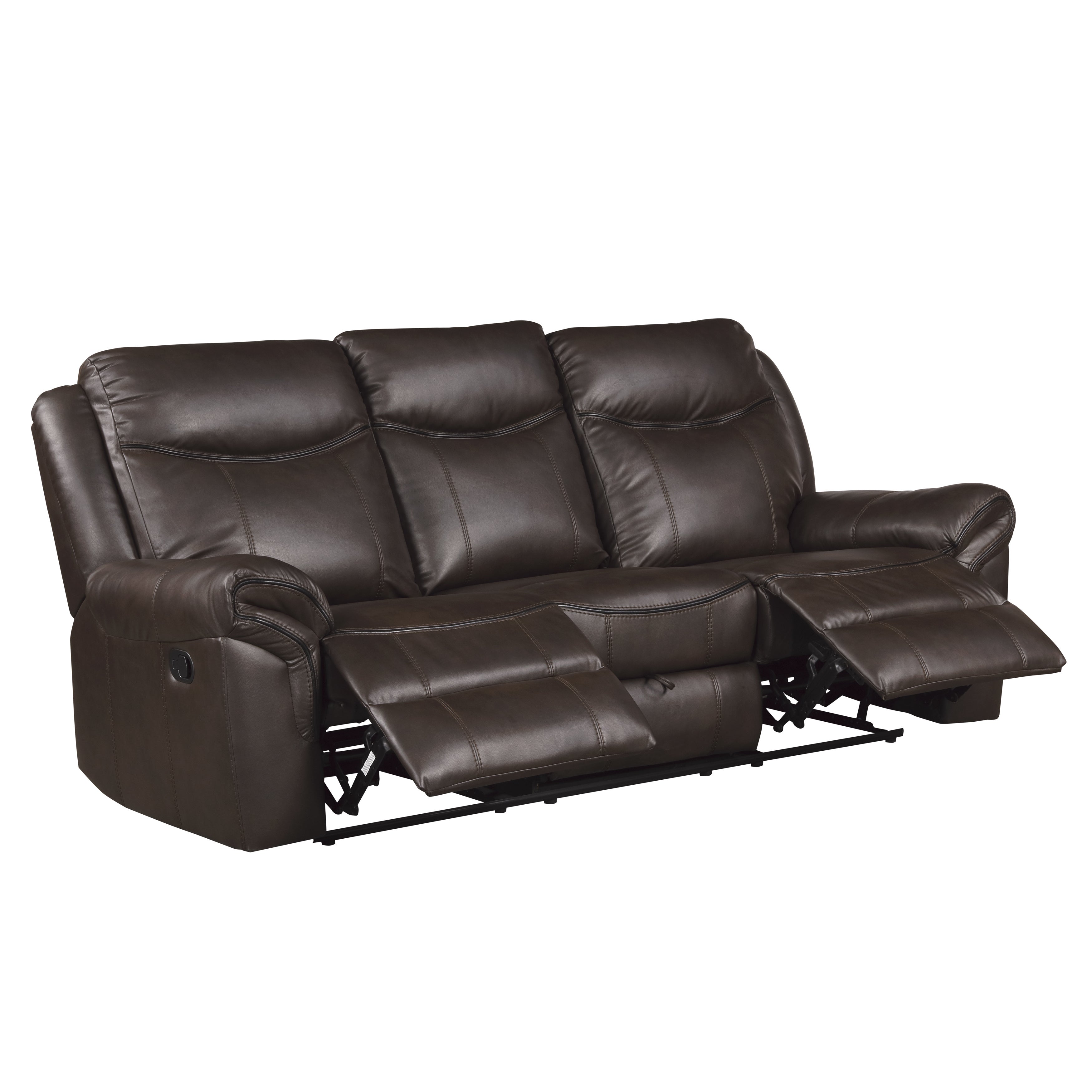 8206BRW-3 Double Reclining Sofa with Center Drop-Down Cup Holders, Receptacles, Hidden Drawer and USB Ports - 8206BRW-3 - Bien Home Furniture &amp; Electronics