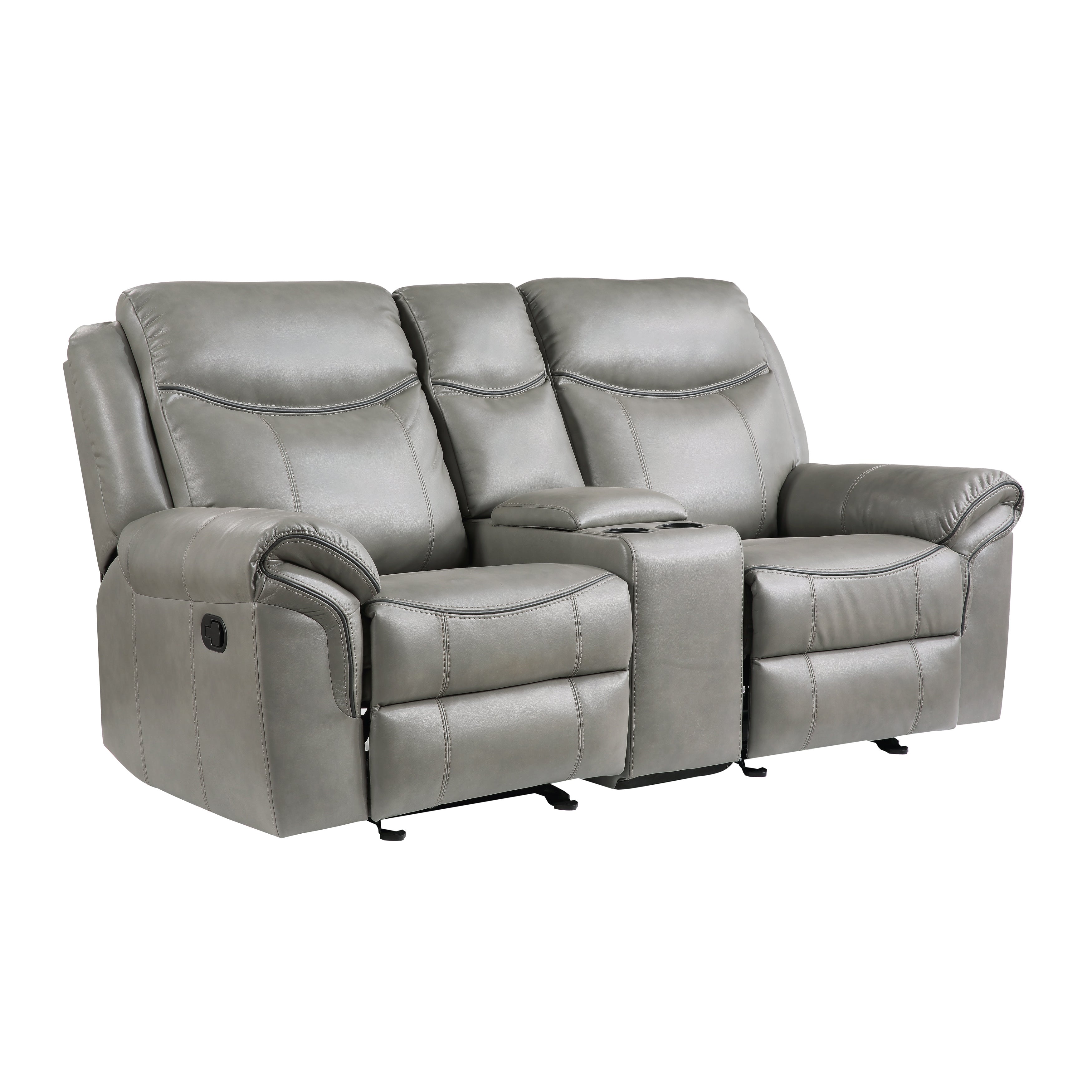 8206GRY-2 Double Glider Reclining Loveseat with Center Console, Receptacles and USB Ports - 8206GRY-2 - Bien Home Furniture &amp; Electronics