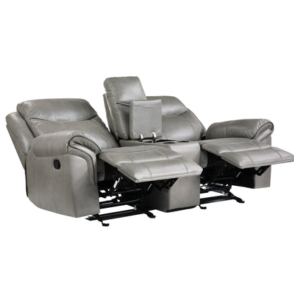 8206GRY-2 Double Glider Reclining Loveseat with Center Console, Receptacles and USB Ports - 8206GRY-2 - Bien Home Furniture &amp; Electronics