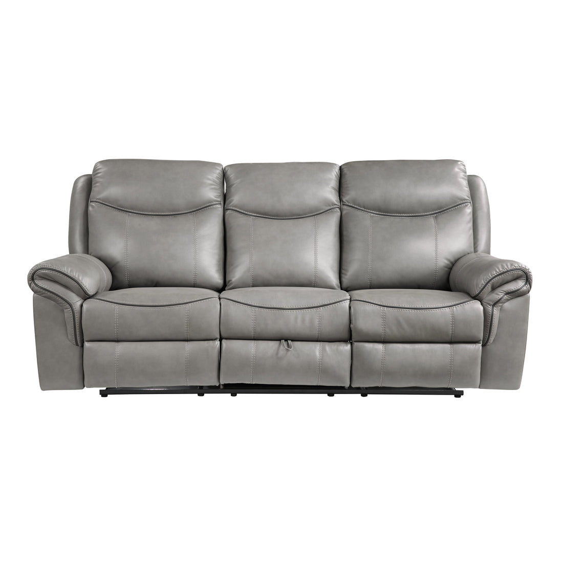 8206GRY-3 Double Reclining Sofa with Center Drop-Down Cup Holders, Receptacles, Hidden Drawer and USB Ports - 8206GRY-3 - Bien Home Furniture &amp; Electronics