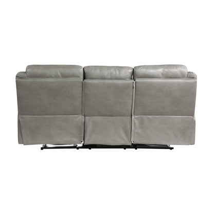 8206GRY-3 Double Reclining Sofa with Center Drop-Down Cup Holders, Receptacles, Hidden Drawer and USB Ports - 8206GRY-3 - Bien Home Furniture &amp; Electronics