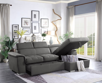 8228GY* (2)2-Piece Sectional with Adjustable Headrests, Pull-out Bed and Right Chaise with Hidden Storage - 8228GY* - Bien Home Furniture &amp; Electronics
