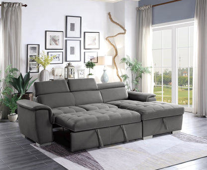 8228GY* (2)2-Piece Sectional with Adjustable Headrests, Pull-out Bed and Right Chaise with Hidden Storage - 8228GY* - Bien Home Furniture &amp; Electronics