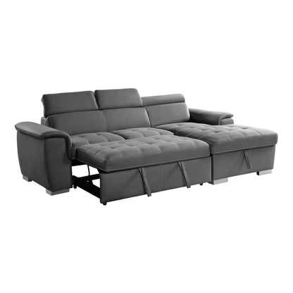 8228GY* (2)2-Piece Sectional with Adjustable Headrests, Pull-out Bed and Right Chaise with Hidden Storage - 8228GY* - Bien Home Furniture &amp; Electronics