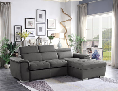 8228GY* (2)2-Piece Sectional with Adjustable Headrests, Pull-out Bed and Right Chaise with Hidden Storage - 8228GY* - Bien Home Furniture &amp; Electronics