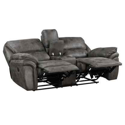 8517GRY-2 Double Reclining Love Seat with Center Console - 8517GRY-2 - Bien Home Furniture &amp; Electronics