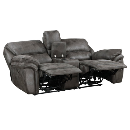 8517GRY-2PW Power Double Reclining Love Seat with Center Console - 8517GRY-2PW - Bien Home Furniture &amp; Electronics