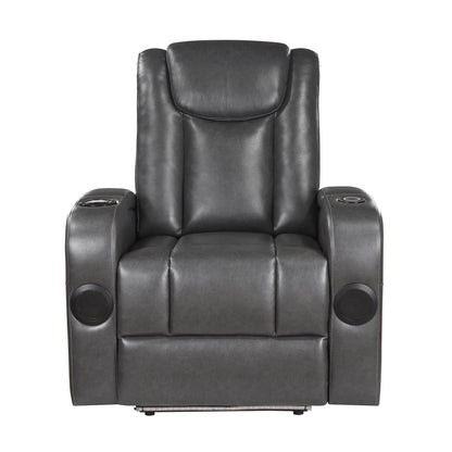 8522GRY-1PW Power Reclining Chair with Wireless Charger, Cooling Cup-Holder, Storage Arms, Speakers, LED Light and USB port - 8522GRY-1PW - Bien Home Furniture &amp; Electronics