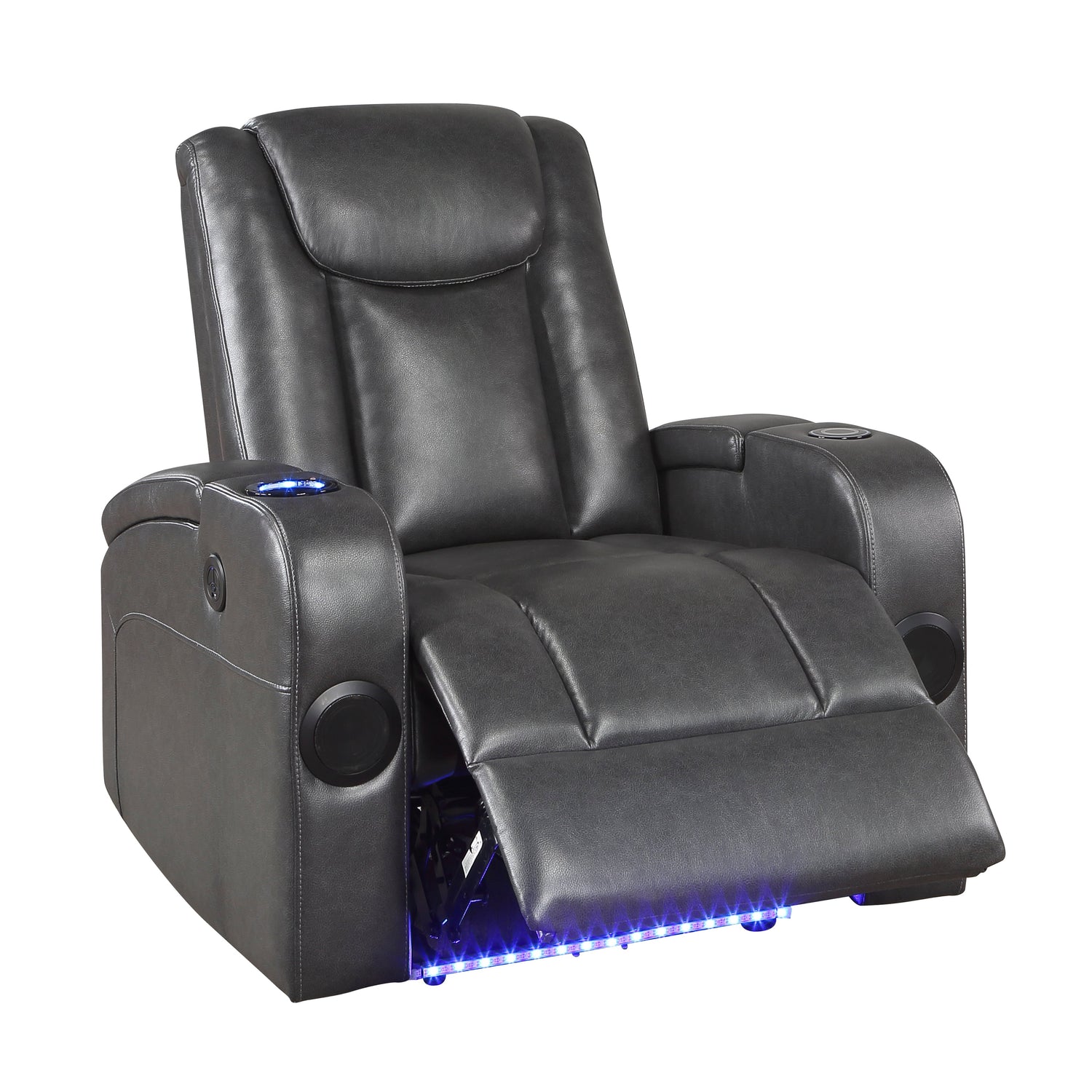 8522GRY-1PW Power Reclining Chair with Wireless Charger, Cooling Cup-Holder, Storage Arms, Speakers, LED Light and USB port - 8522GRY-1PW - Bien Home Furniture &amp; Electronics