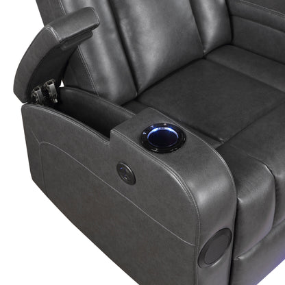 8522GRY-1PW Power Reclining Chair with Wireless Charger, Cooling Cup-Holder, Storage Arms, Speakers, LED Light and USB port - 8522GRY-1PW - Bien Home Furniture &amp; Electronics