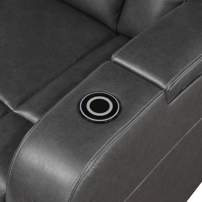 8522GRY-1PW Power Reclining Chair with Wireless Charger, Cooling Cup-Holder, Storage Arms, Speakers, LED Light and USB port - 8522GRY-1PW - Bien Home Furniture &amp; Electronics