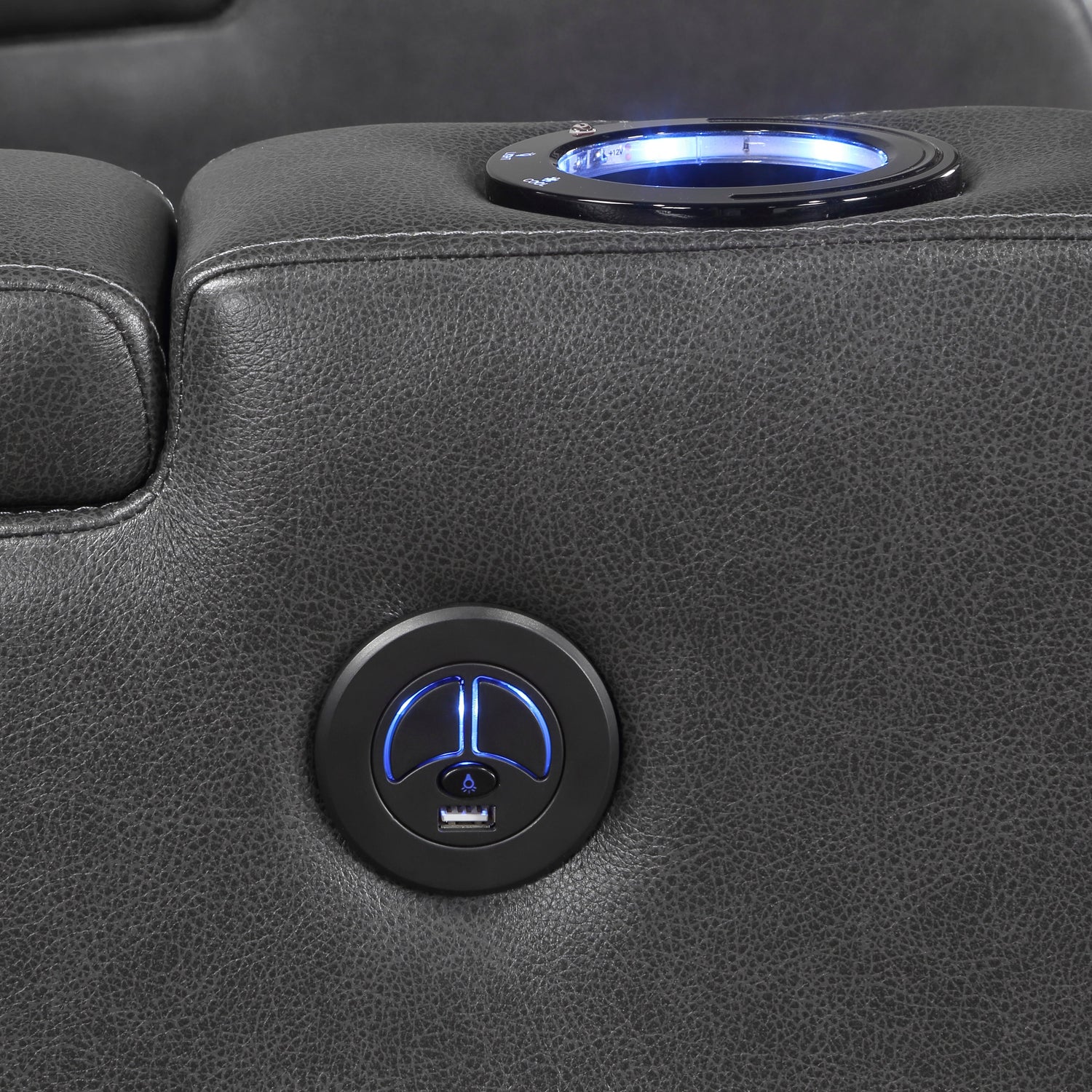 8522GRY-1PW Power Reclining Chair with Wireless Charger, Cooling Cup-Holder, Storage Arms, Speakers, LED Light and USB port - 8522GRY-1PW - Bien Home Furniture &amp; Electronics