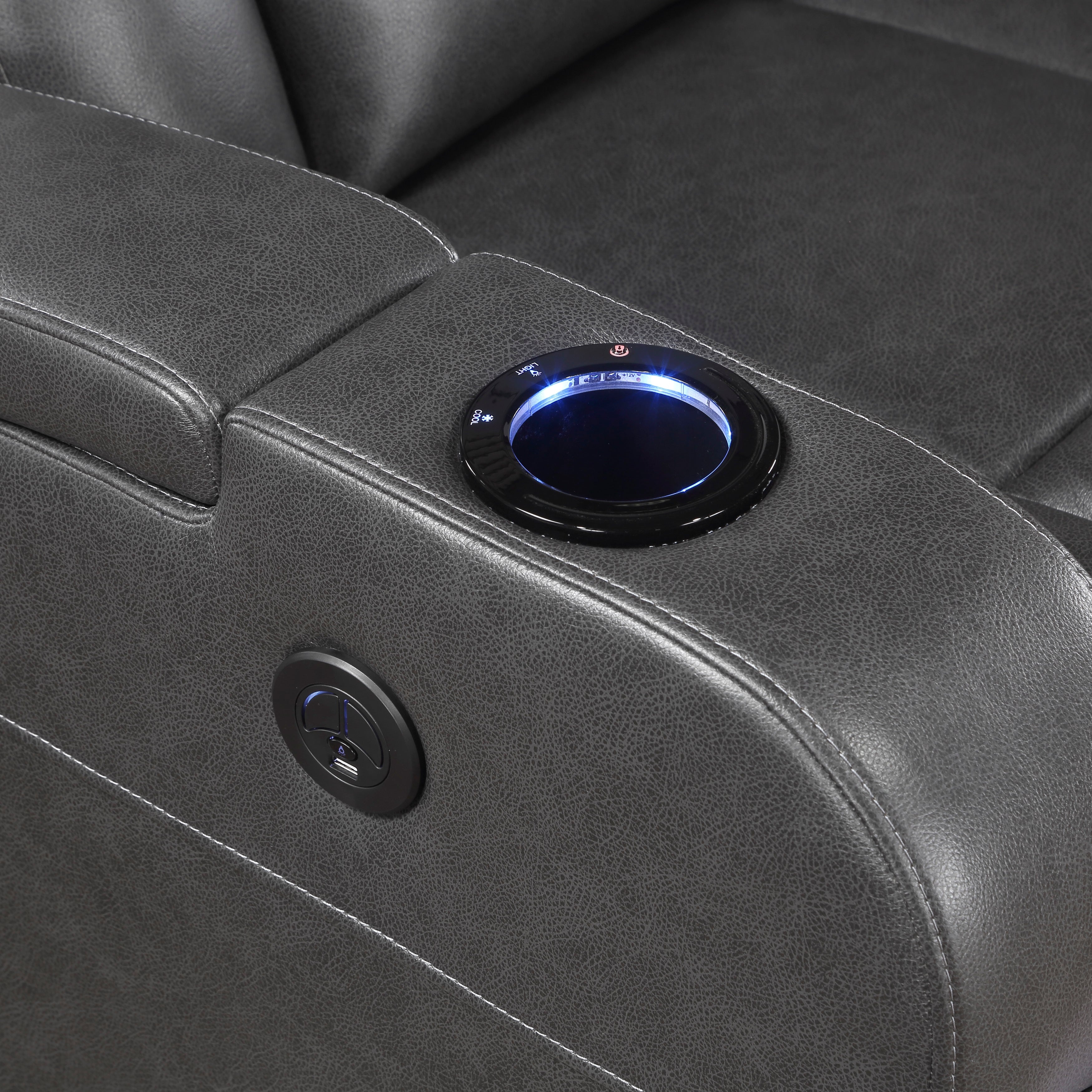 8522GRY-1PW Power Reclining Chair with Wireless Charger, Cooling Cup-Holder, Storage Arms, Speakers, LED Light and USB port - 8522GRY-1PW - Bien Home Furniture &amp; Electronics