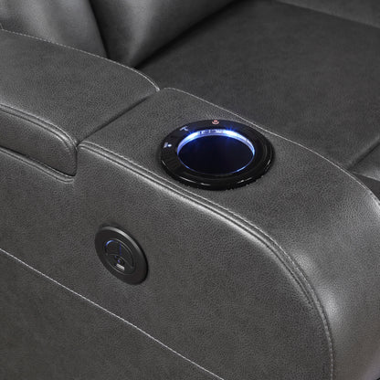 8522GRY-1PW Power Reclining Chair with Wireless Charger, Cooling Cup-Holder, Storage Arms, Speakers, LED Light and USB port - 8522GRY-1PW - Bien Home Furniture &amp; Electronics