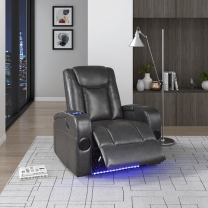 8522GRY-1PW Power Reclining Chair with Wireless Charger, Cooling Cup-Holder, Storage Arms, Speakers, LED Light and USB port - 8522GRY-1PW - Bien Home Furniture &amp; Electronics