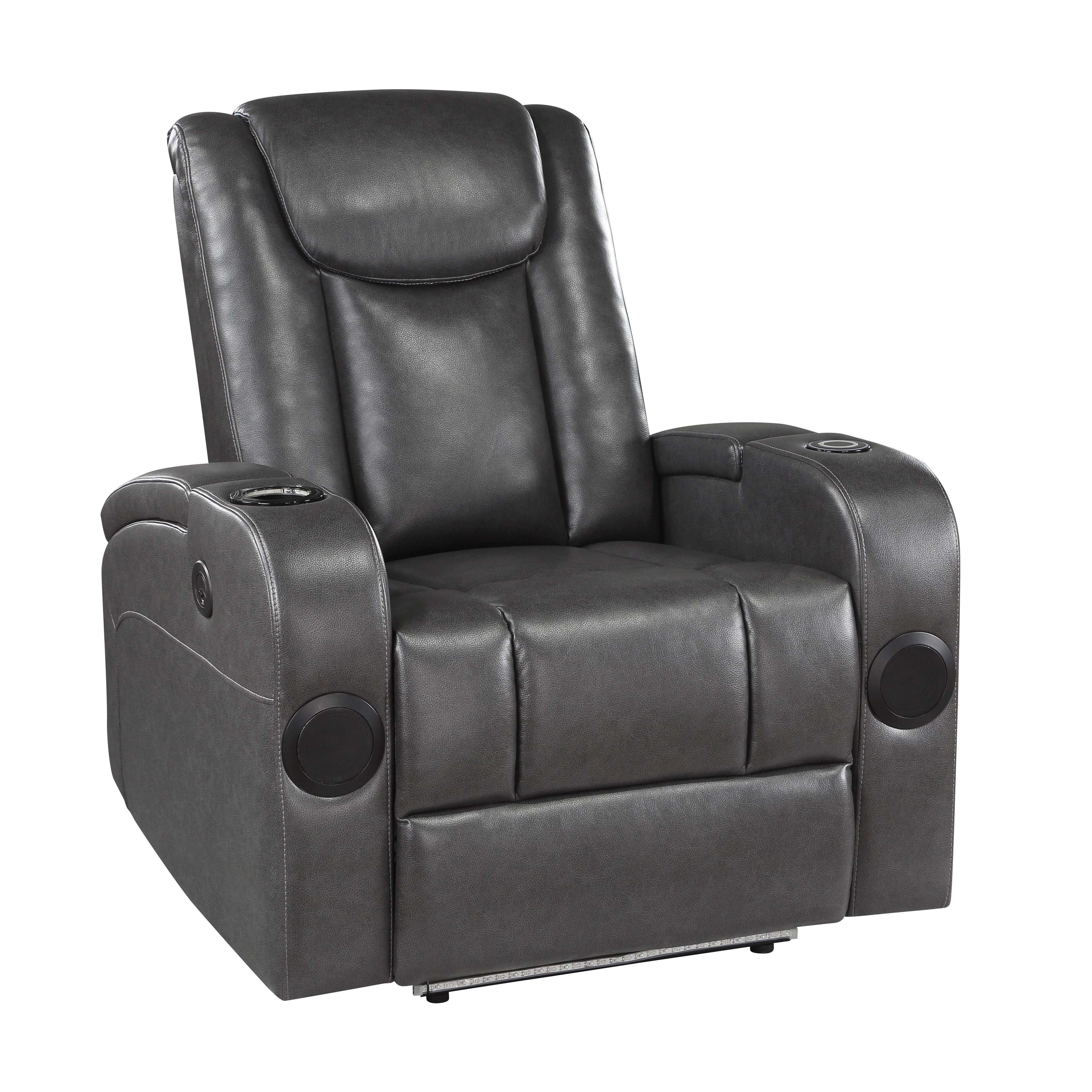 8522GRY-1PW Power Reclining Chair with Wireless Charger, Cooling Cup-Holder, Storage Arms, Speakers, LED Light and USB port - 8522GRY-1PW - Bien Home Furniture &amp; Electronics