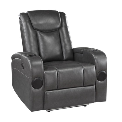 8522GRY-1PW Power Reclining Chair with Wireless Charger, Cooling Cup-Holder, Storage Arms, Speakers, LED Light and USB port - 8522GRY-1PW - Bien Home Furniture &amp; Electronics