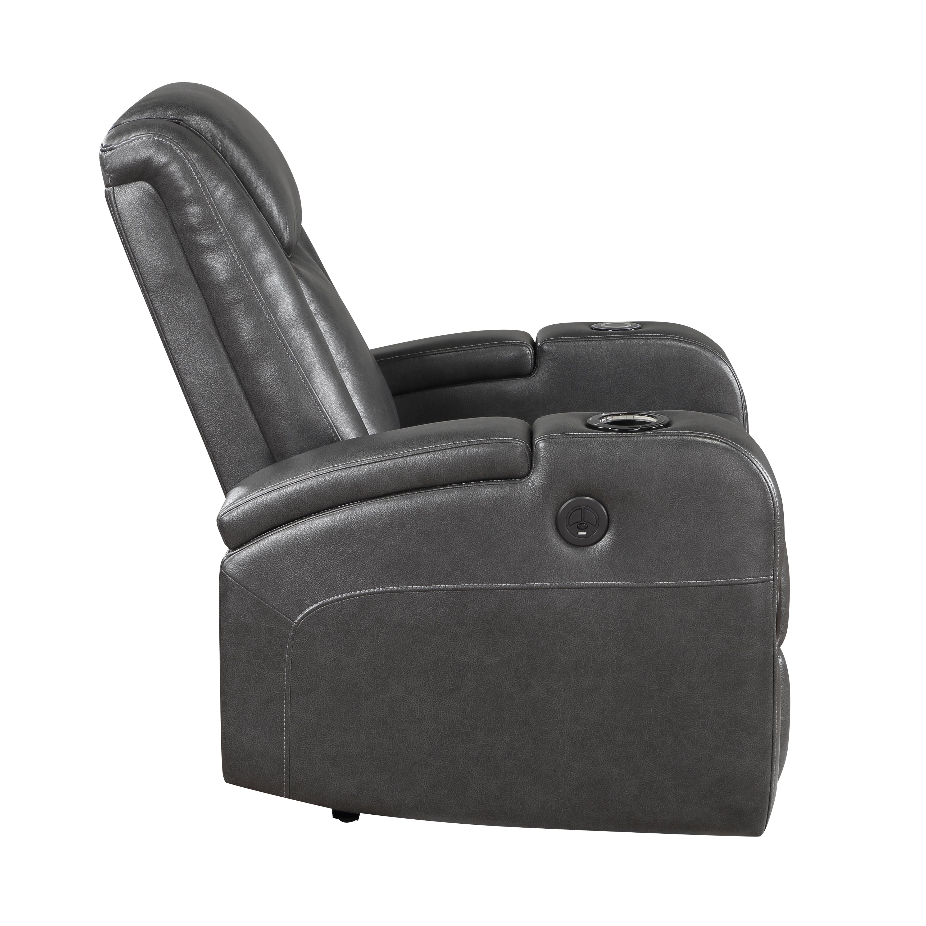 8522GRY-1PW Power Reclining Chair with Wireless Charger, Cooling Cup-Holder, Storage Arms, Speakers, LED Light and USB port - 8522GRY-1PW - Bien Home Furniture &amp; Electronics