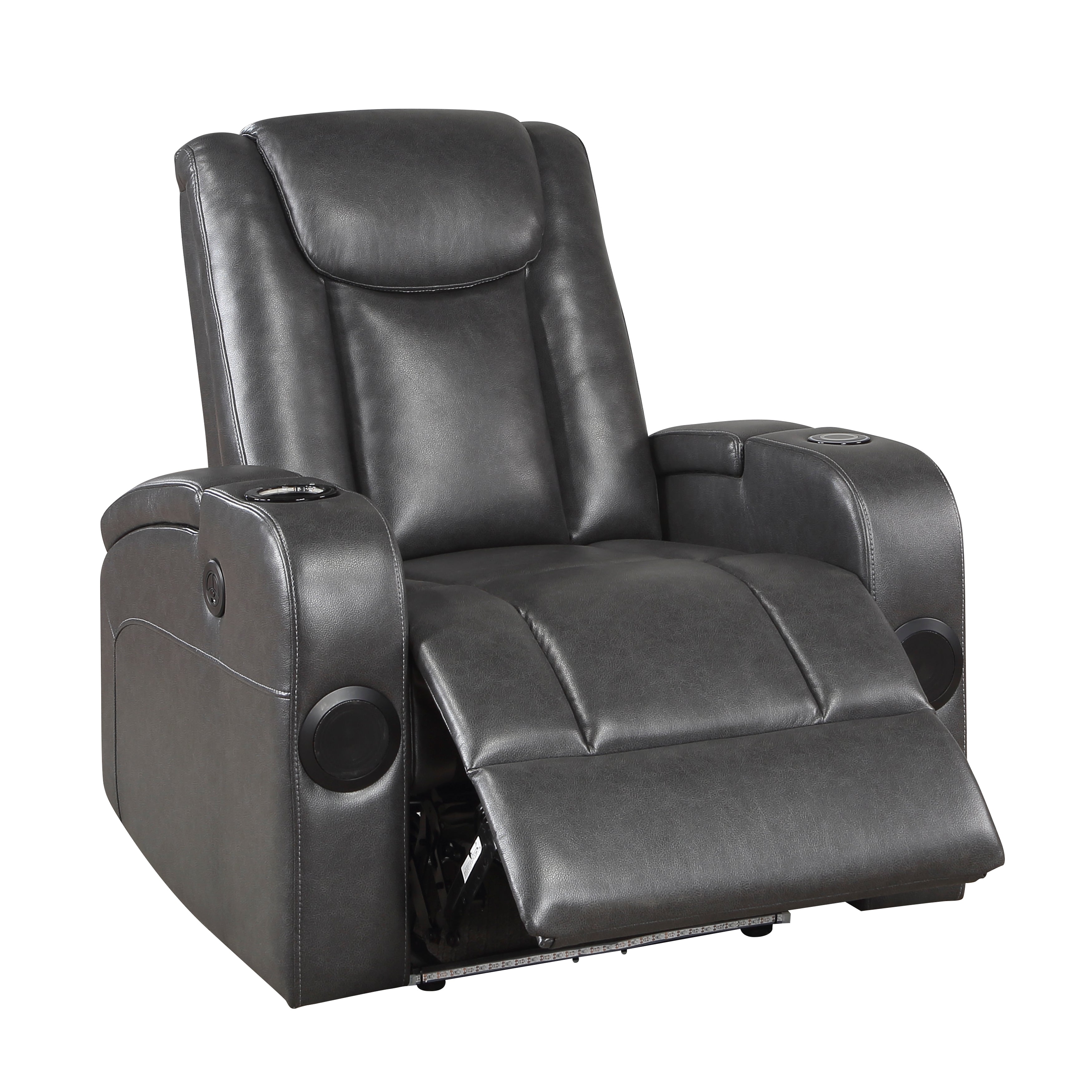 8522GRY-1PW Power Reclining Chair with Wireless Charger, Cooling Cup-Holder, Storage Arms, Speakers, LED Light and USB port - 8522GRY-1PW - Bien Home Furniture &amp; Electronics