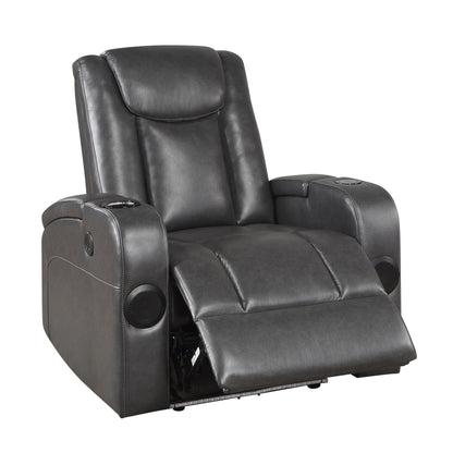 8522GRY-1PW Power Reclining Chair with Wireless Charger, Cooling Cup-Holder, Storage Arms, Speakers, LED Light and USB port - 8522GRY-1PW - Bien Home Furniture &amp; Electronics