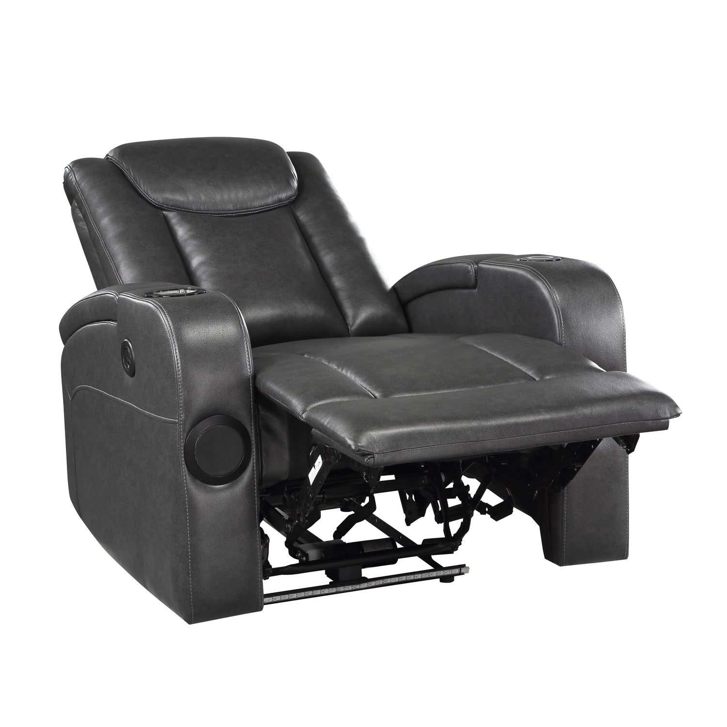 8522GRY-1PW Power Reclining Chair with Wireless Charger, Cooling Cup-Holder, Storage Arms, Speakers, LED Light and USB port - 8522GRY-1PW - Bien Home Furniture &amp; Electronics