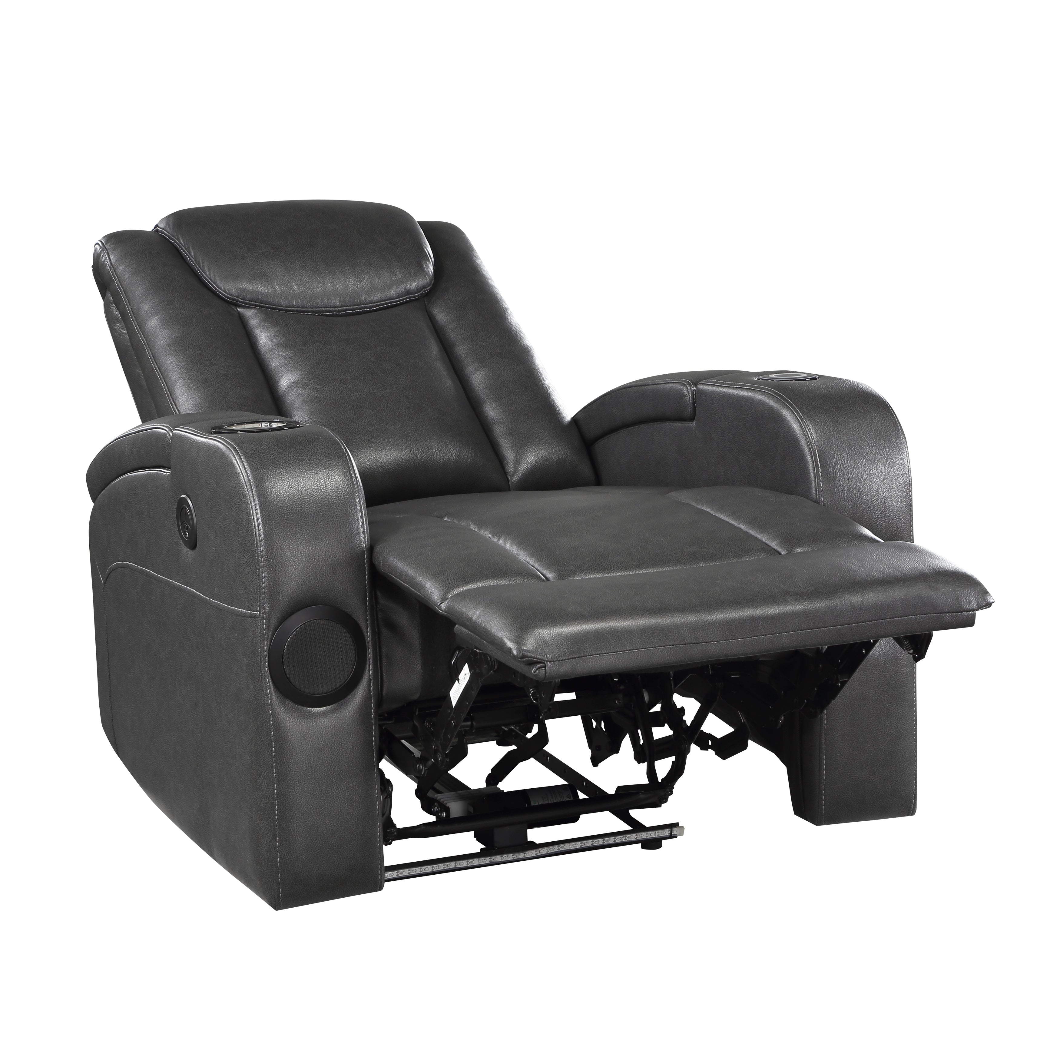 8522GRY-1PW Power Reclining Chair with Wireless Charger, Cooling Cup-Holder, Storage Arms, Speakers, LED Light and USB port - 8522GRY-1PW - Bien Home Furniture &amp; Electronics