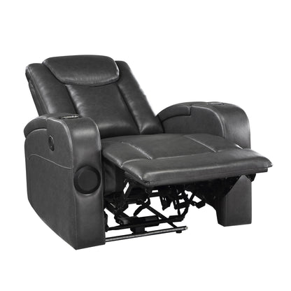 8522GRY-1PW Power Reclining Chair with Wireless Charger, Cooling Cup-Holder, Storage Arms, Speakers, LED Light and USB port - 8522GRY-1PW - Bien Home Furniture &amp; Electronics