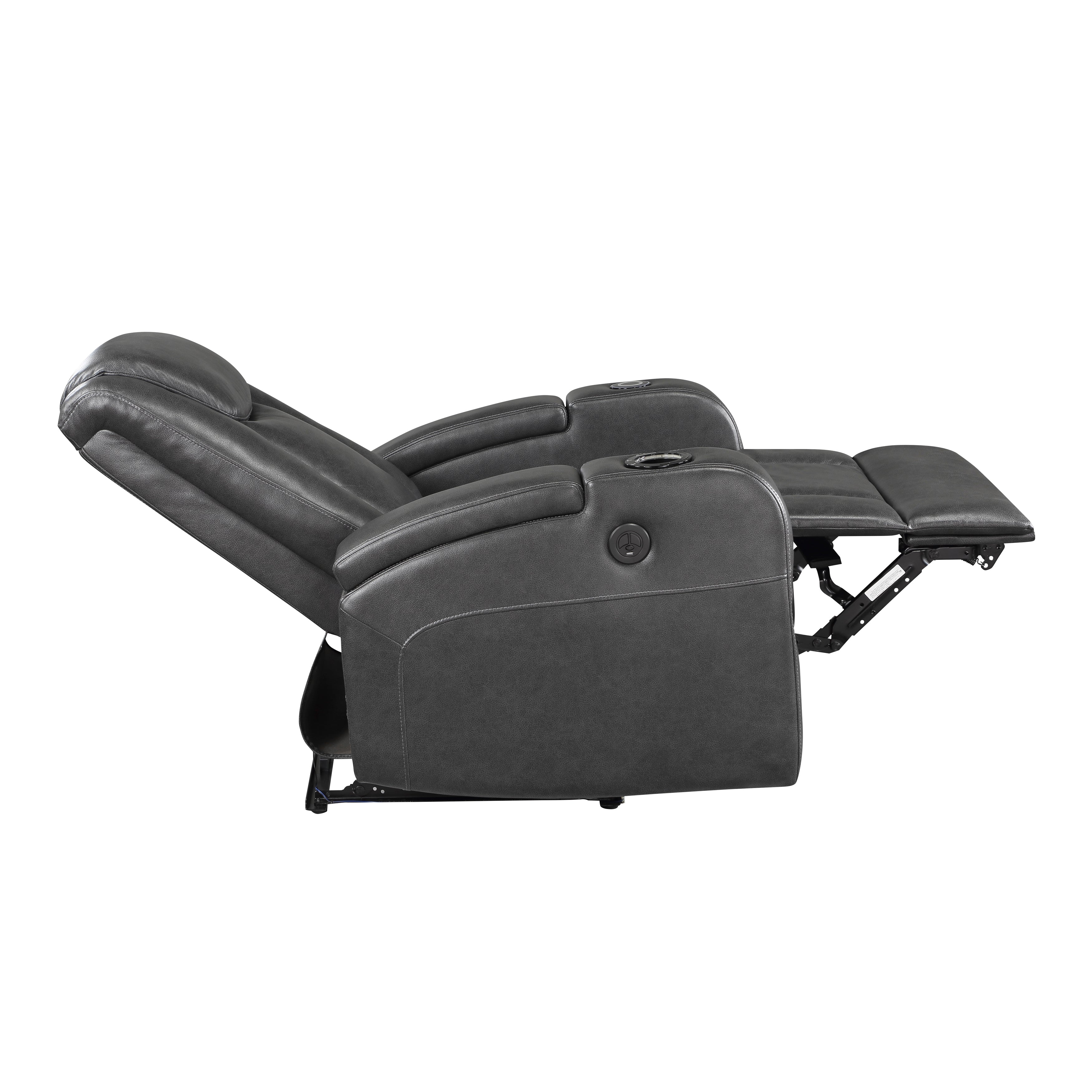 8522GRY-1PW Power Reclining Chair with Wireless Charger, Cooling Cup-Holder, Storage Arms, Speakers, LED Light and USB port - 8522GRY-1PW - Bien Home Furniture &amp; Electronics