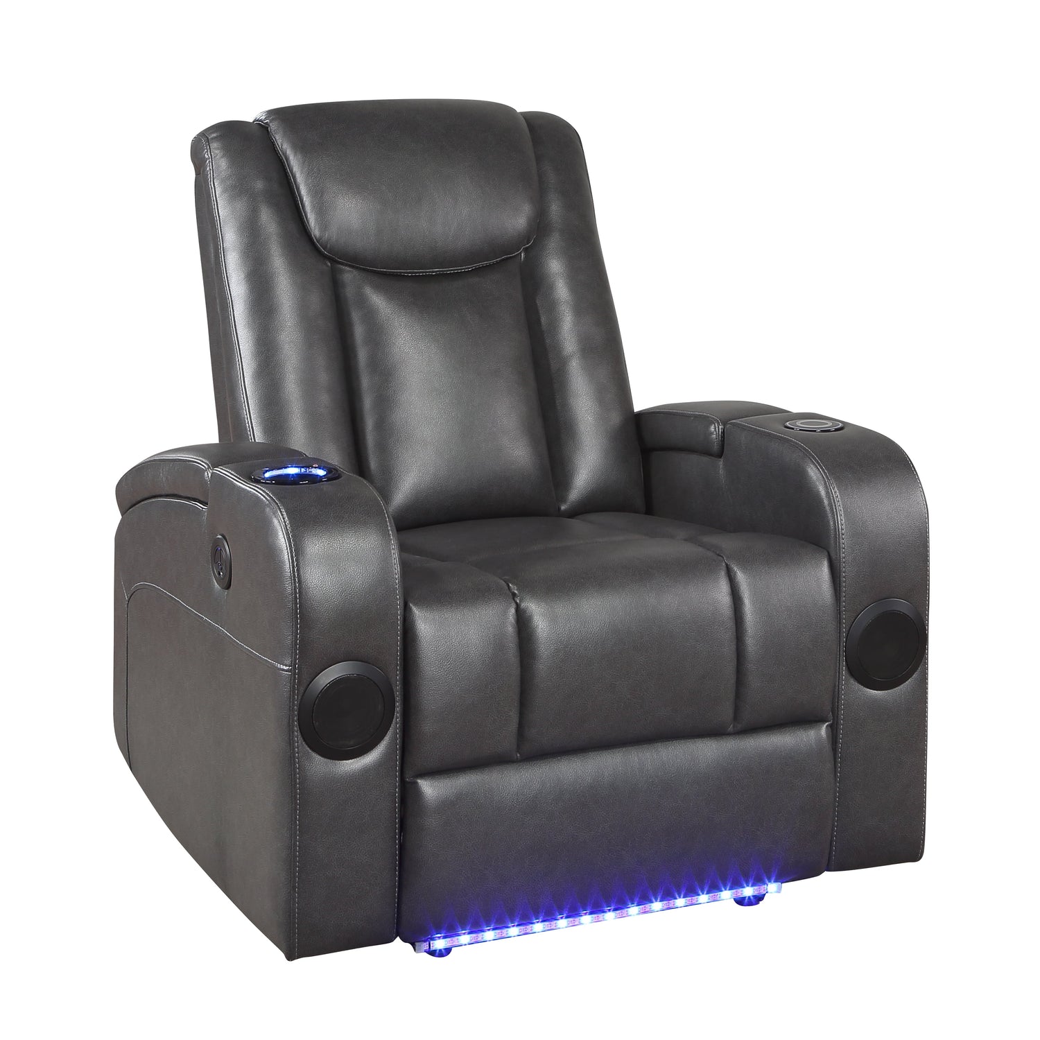 8522GRY-1PW Power Reclining Chair with Wireless Charger, Cooling Cup-Holder, Storage Arms, Speakers, LED Light and USB port - 8522GRY-1PW - Bien Home Furniture &amp; Electronics