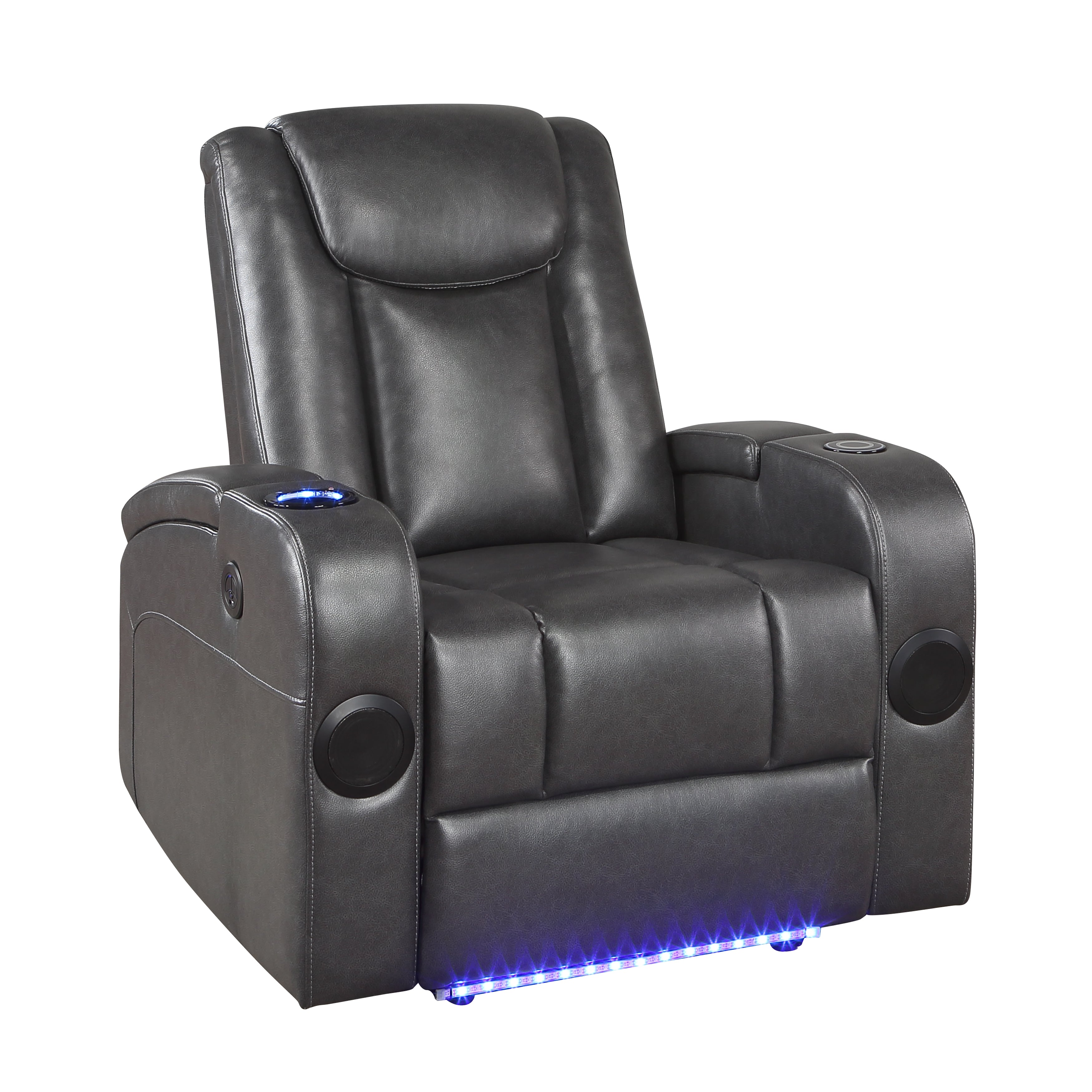 8522GRY-1PW Power Reclining Chair with Wireless Charger, Cooling Cup-Holder, Storage Arms, Speakers, LED Light and USB port - 8522GRY-1PW - Bien Home Furniture &amp; Electronics