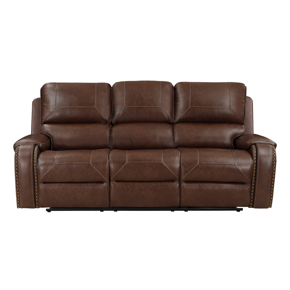 8549BRW-3 Double Reclining Sofa with Center Drop-Down Cup Holders, Receptacles and USB Ports - 8549BRW-3 - Bien Home Furniture &amp; Electronics