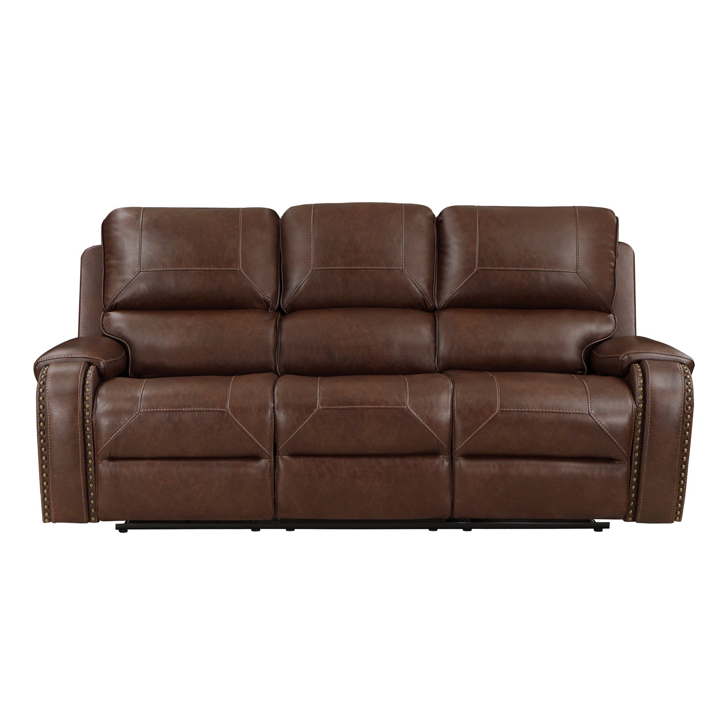 8549BRW-3 Double Reclining Sofa with Center Drop-Down Cup Holders, Receptacles and USB Ports - 8549BRW-3 - Bien Home Furniture &amp; Electronics
