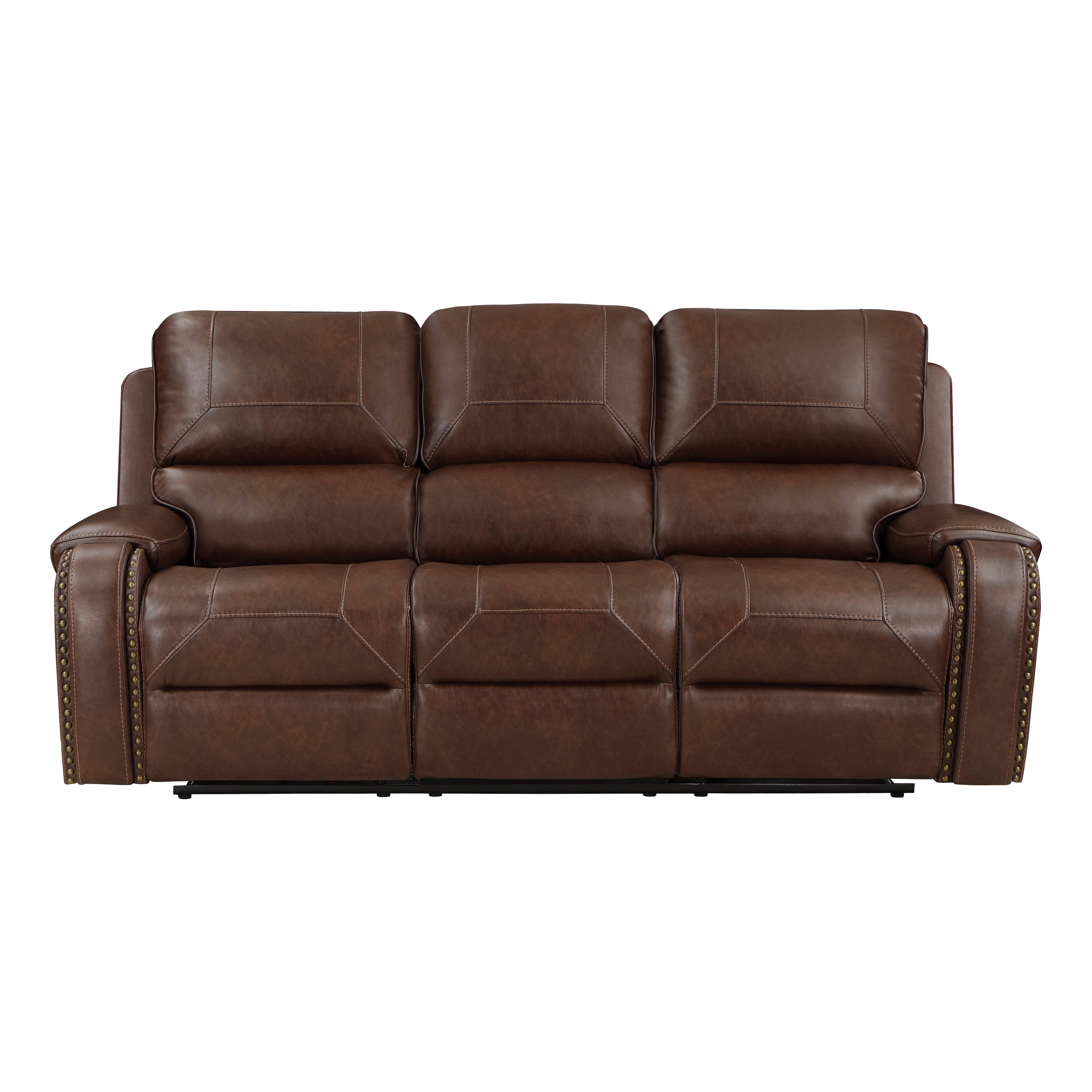 8549BRW-3 Double Reclining Sofa with Center Drop-Down Cup Holders, Receptacles and USB Ports - 8549BRW-3 - Bien Home Furniture &amp; Electronics