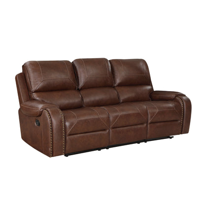 8549BRW-3 Double Reclining Sofa with Center Drop-Down Cup Holders, Receptacles and USB Ports - 8549BRW-3 - Bien Home Furniture &amp; Electronics