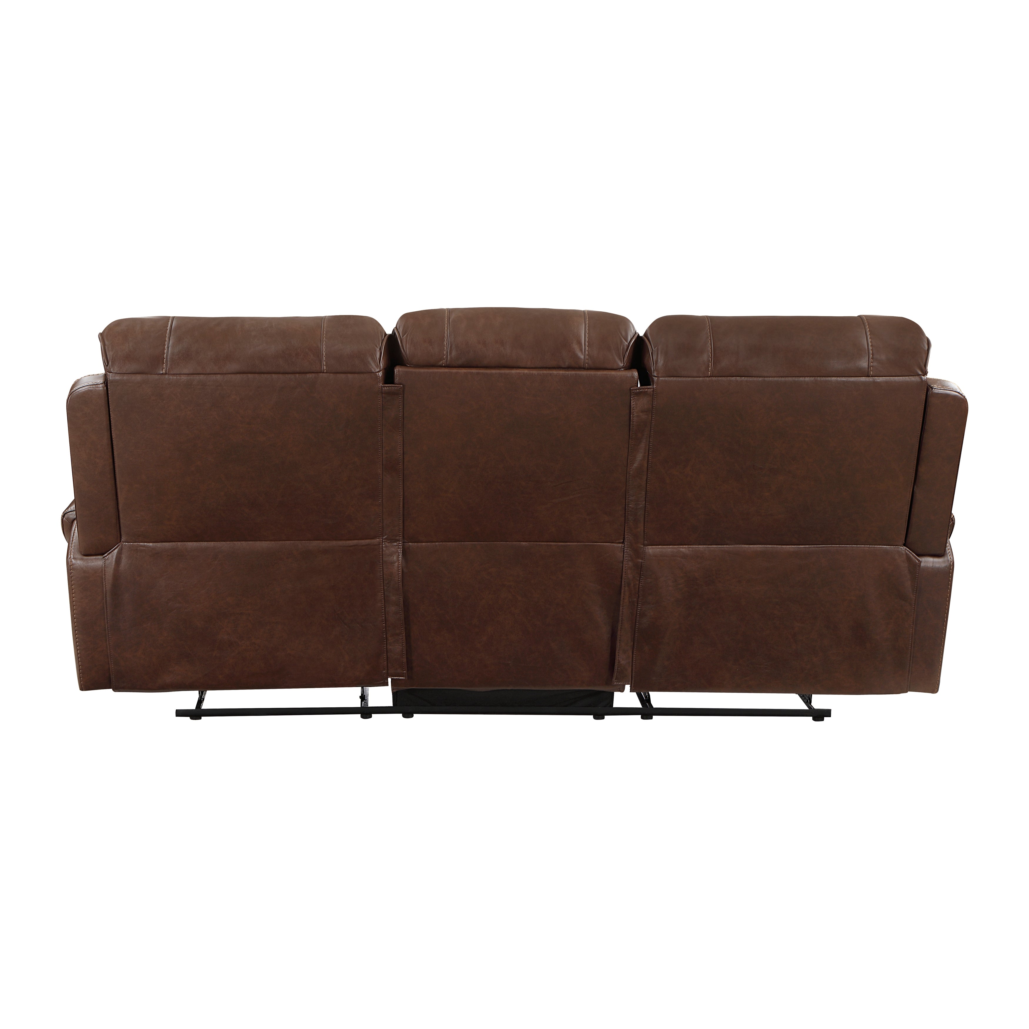 8549BRW-3 Double Reclining Sofa with Center Drop-Down Cup Holders, Receptacles and USB Ports - 8549BRW-3 - Bien Home Furniture &amp; Electronics